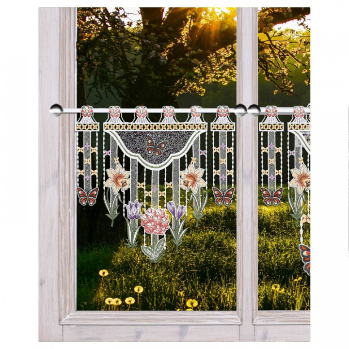 Scheibengardine Frühlingswiese - Set - Vogtländische Spitze - DSD