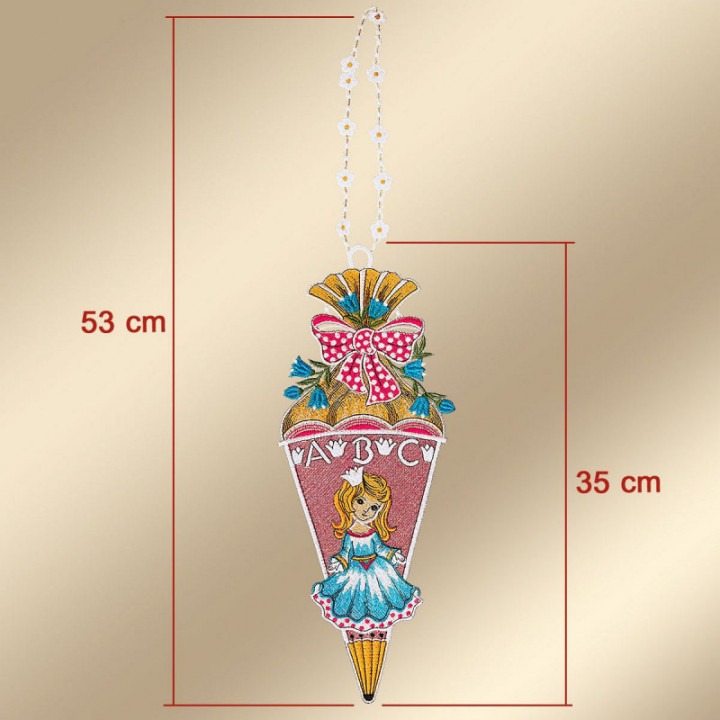 Geschenk-Anhänger Zuckertüte mit Prinzessin Schulanfang Plauener Spitze