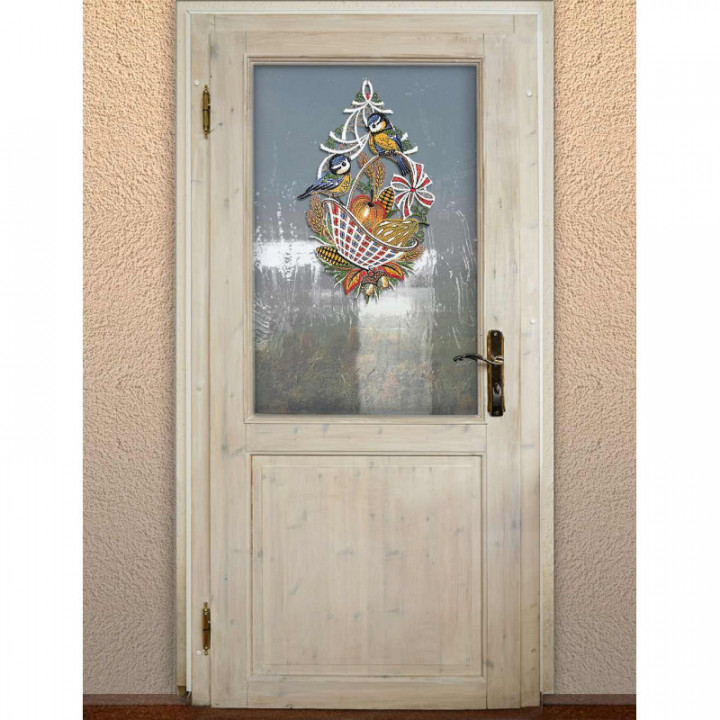 Fensterbild Herbstkorb mit Blaumeisen Plauener Spitze