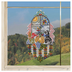 Fensterbild Herbstfenster mit Katze Plauener Spitze