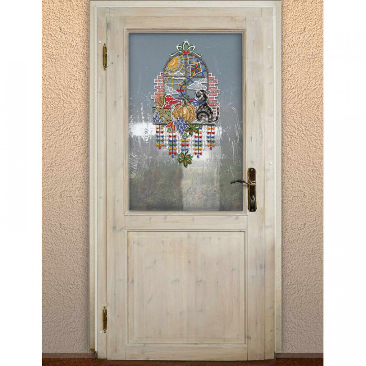 Fensterbild Herbstfenster mit Katze Plauener Spitze