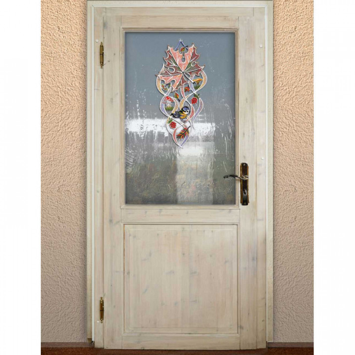 Fensterbild Herbst-Ahorn mit Vögelchen Plauener Spitze