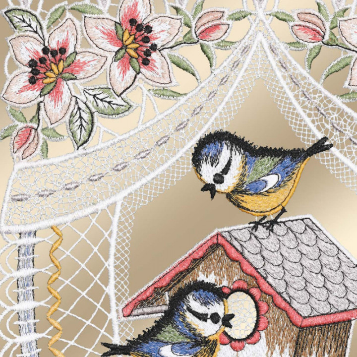 Scheibengardine Vogelparadies - Plauener Spitze - Design Drechsler