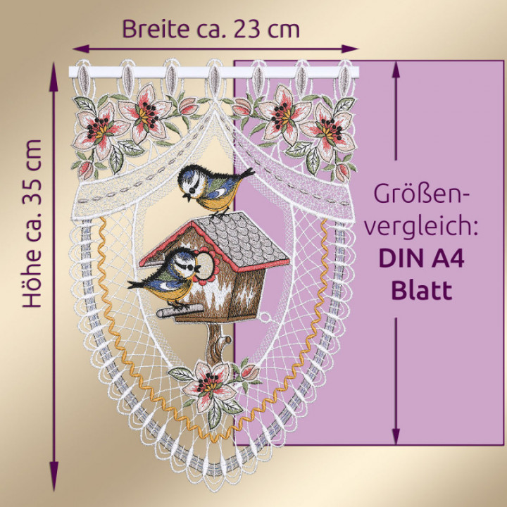Scheibengardine Vogelparadies - Plauener Spitze - Design Drechsler