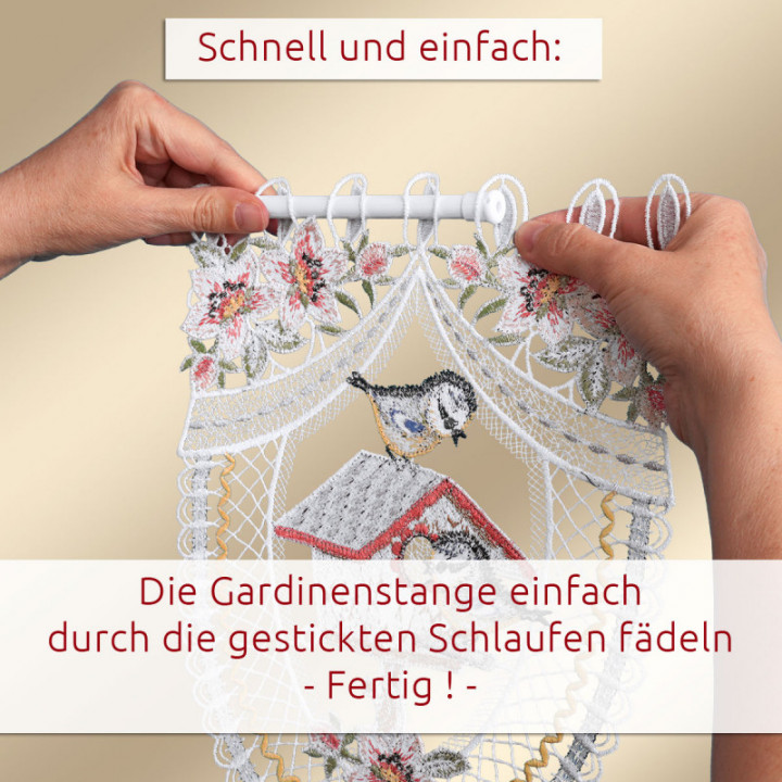 Scheibengardine Vogelparadies - Plauener Spitze - Design Drechsler