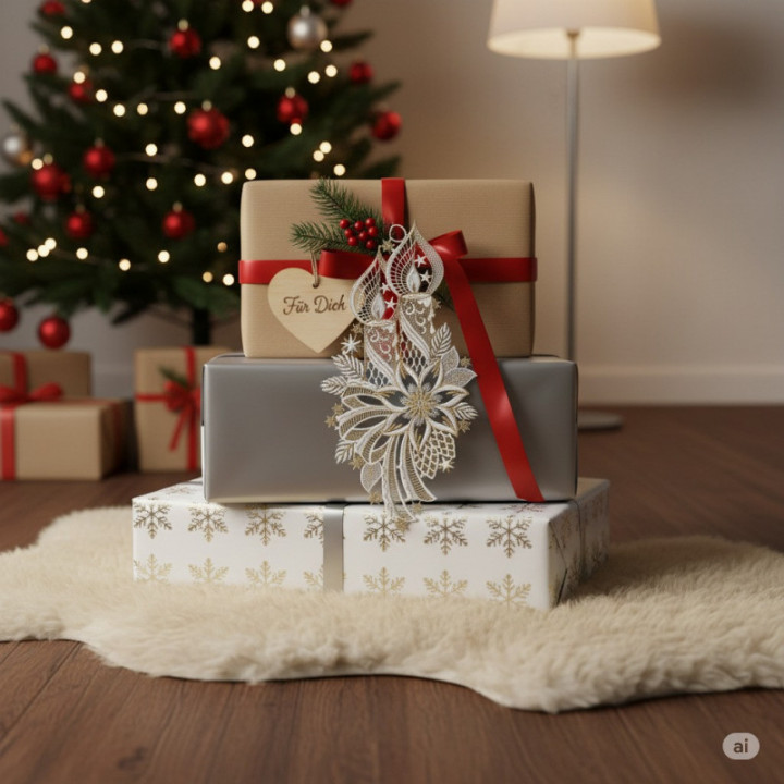 Weihnachts-Fensterbild Lichterglanz Plauener Spitze weiß-gold 37x19 cm