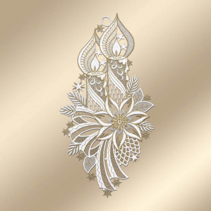 Weihnachts-Fensterbild Lichterglanz Plauener Spitze weiß-gold 37x19 cm