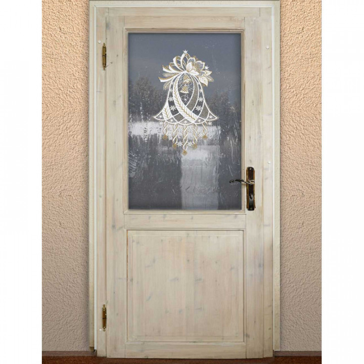Weihnachts-Fensterbild Glockenspiel Plauener Spitze weiß-gold 34x21 cm