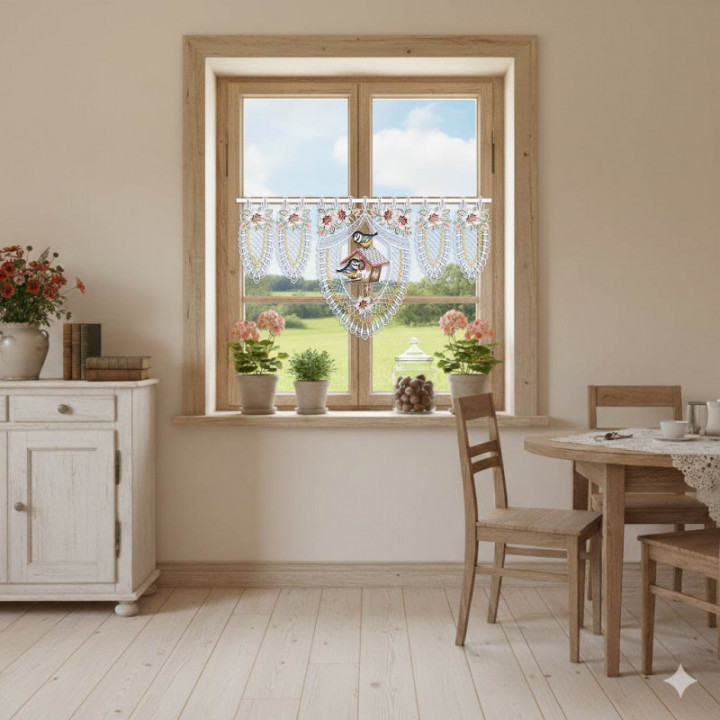 Scheibengardine Vogelparadies - Plauener Spitze - Design Drechsler