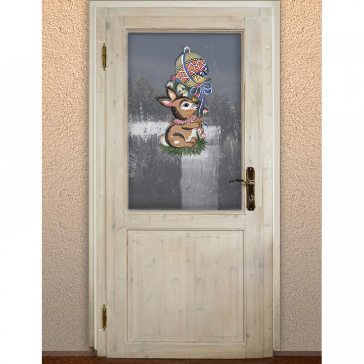 Fensterbild Hase mit Osterballon - Vogtländischer Spitze
