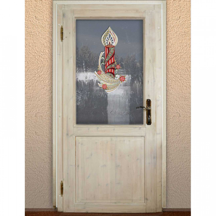 Weihnachts-Fensterbild Kerze Sternenschweif Plauener Spitze 35x17 cm