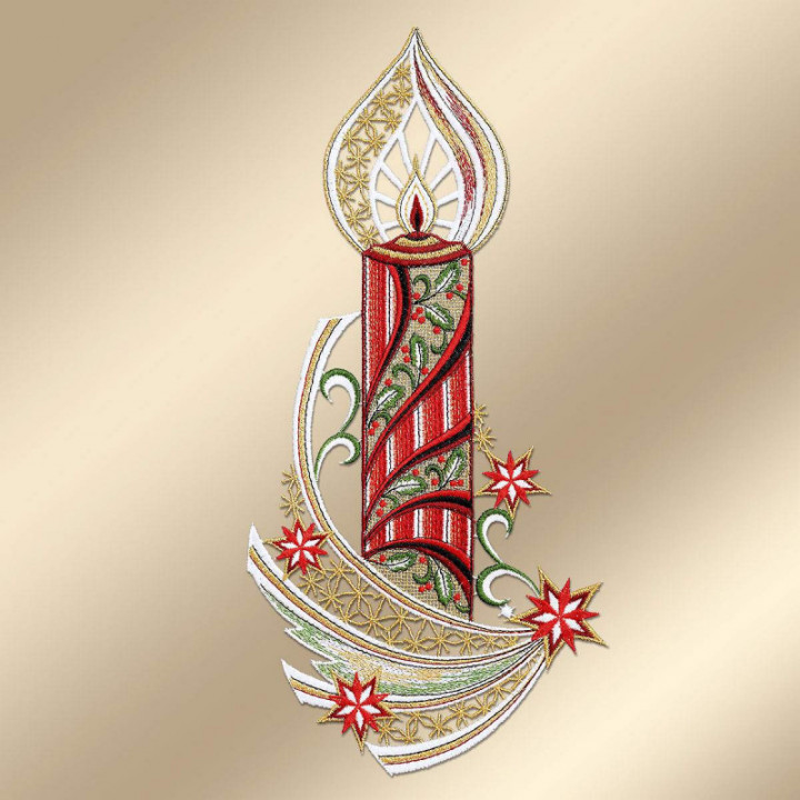 Weihnachts-Fensterbild Kerze Sternenschweif Plauener Spitze 35x17 cm