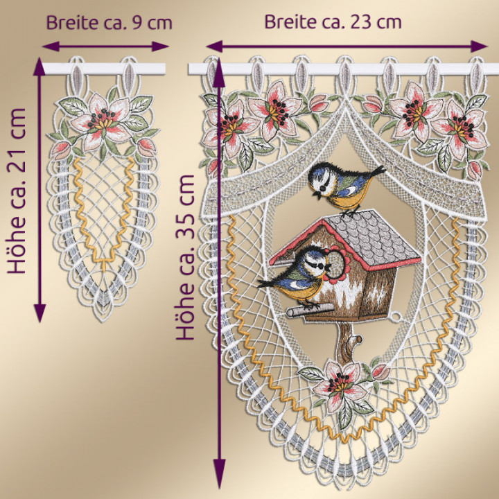 Scheibengardine Vogelparadies - Plauener Spitze - Design Drechsler