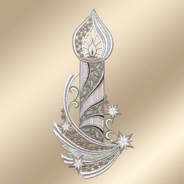 Weihnachts-Fensterbild Kerze mit Sternenschweif pastell Plauener Spitze 35x17 cm