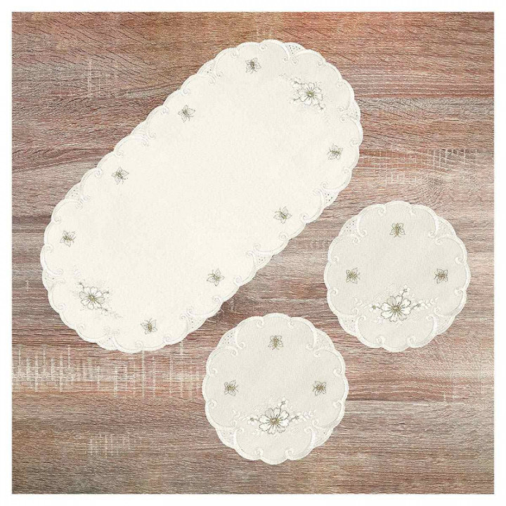 Deckchen Margeriten Plauener Spitze Tischdecke natur mit Blumen creme