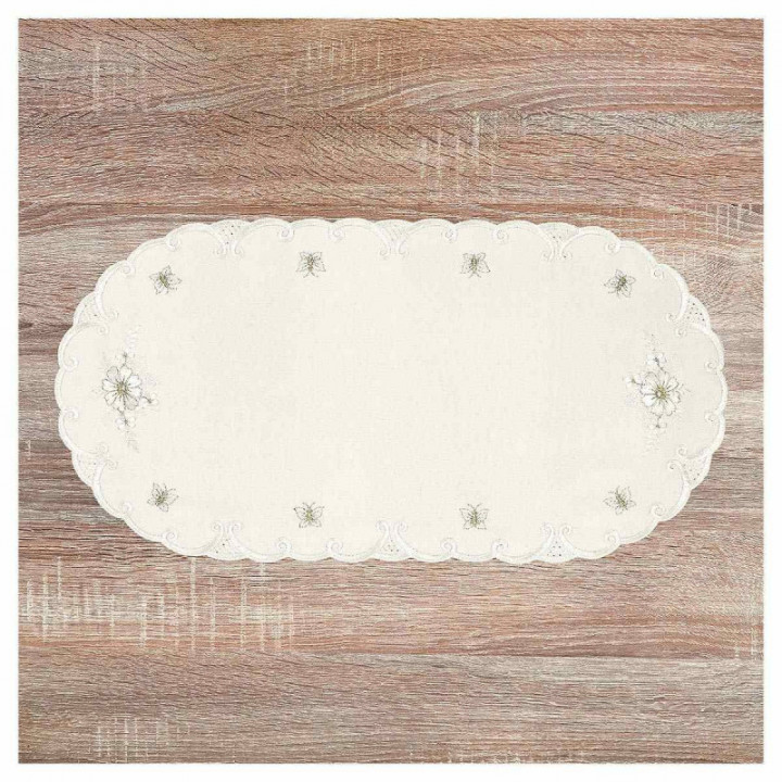 Deckchen Margeriten Plauener Spitze Tischdecke natur mit Blumen creme