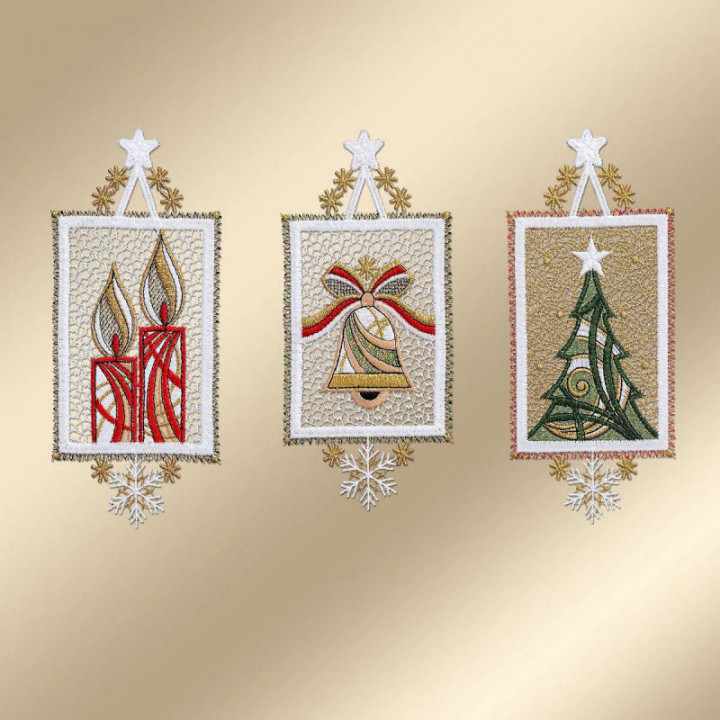 Winter-Fensterbilder 3er Set Weihnachtsambiente Plauener Spitze