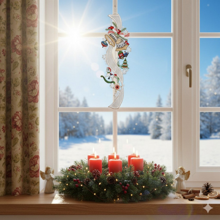 Winter-Fensterbild Kindheitstraum Plauener Spitze 41 x 14 cm