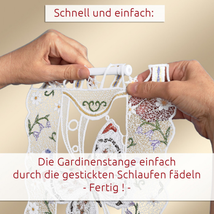 Scheibengardine Frühlingsbote – Plauener Spitze Deko-Set | individuell kombinieren