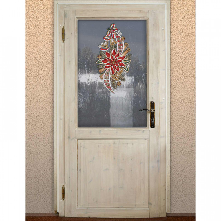 Fensterbild Weihnachtsstern mit Glöckchen Plauener Spitze 35 x 18 cm