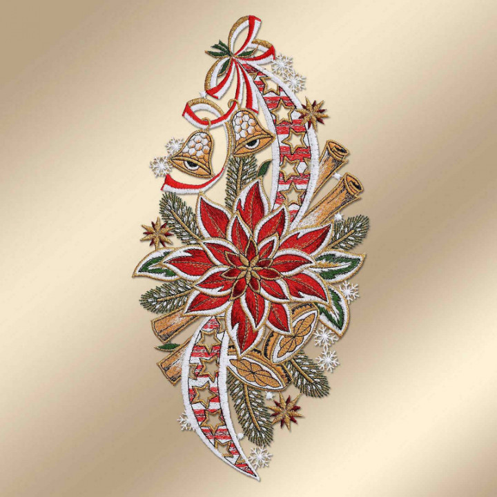 Fensterbild Weihnachtsstern mit Glöckchen Plauener Spitze 35 x 18 cm