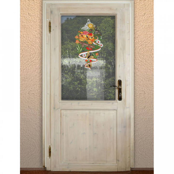 Fensterbild Küken Rot - Vogtländische Spitze - Ostern Deko 33x19cm