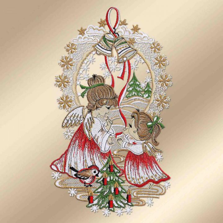 Weihnachts-Fensterbild Engelchen Plauener Spitze 30 x 18 cm