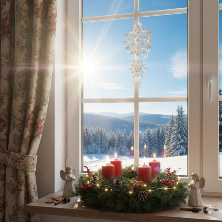Fensterbild Schneeflöckchen-Weißröckchen Plauener Spitze