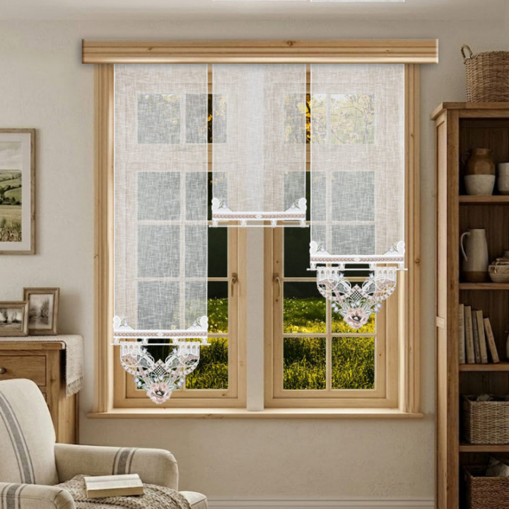 Flächengardine Anoki mit Hauptmotiv Plauener Spitze