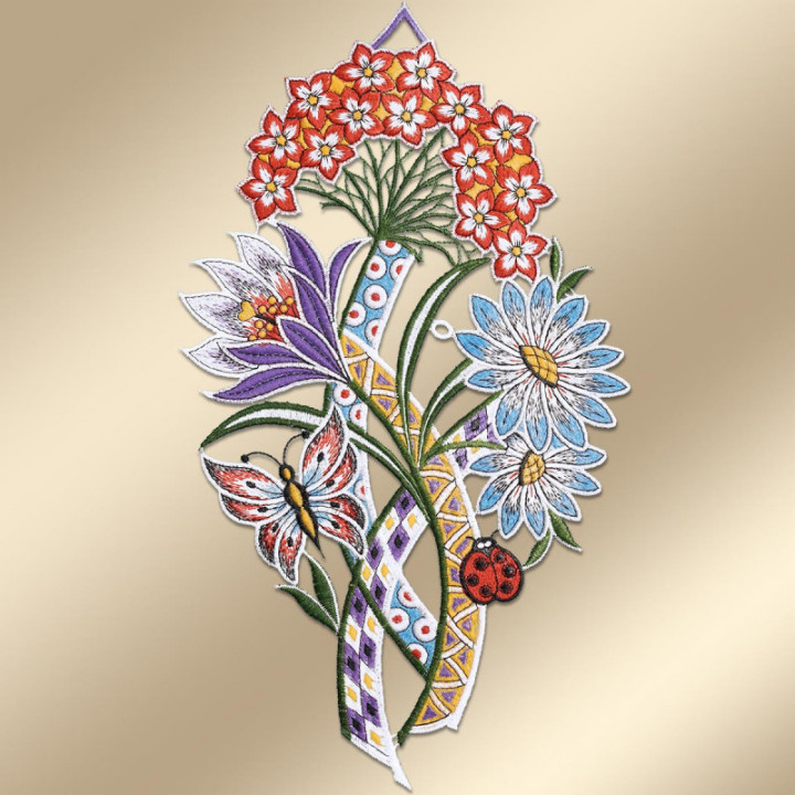 Fensterbild Blumengruß Plauener Spitze Frühlingsdeko