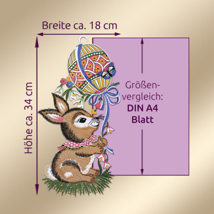 Fensterbild Hase mit Osterballon - Vogtländischer Spitze