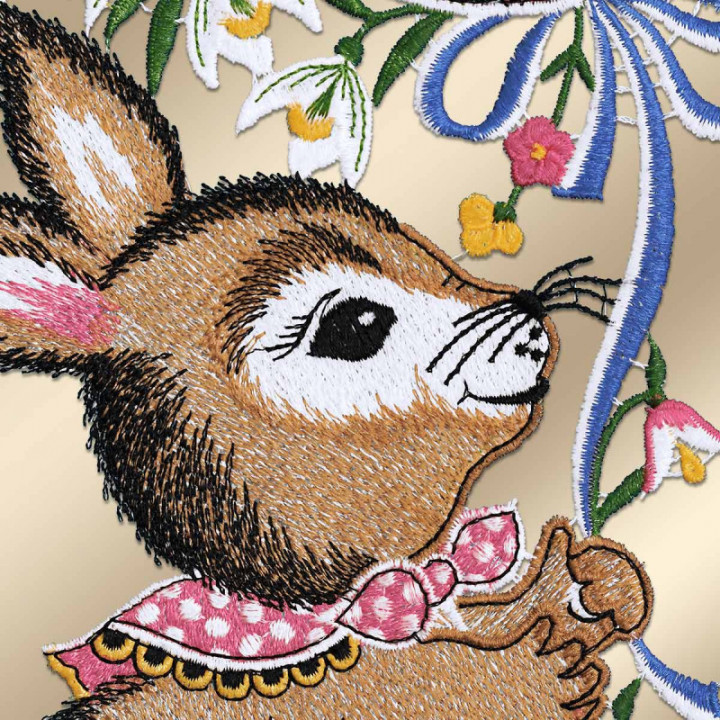 Fensterbild Hase mit Osterballon - Vogtländischer Spitze