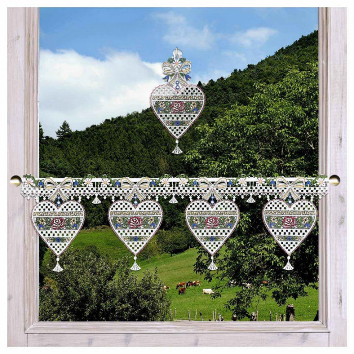 Fensterbild Herz Annemarie Plauener Spitze mit Rosen in bunt