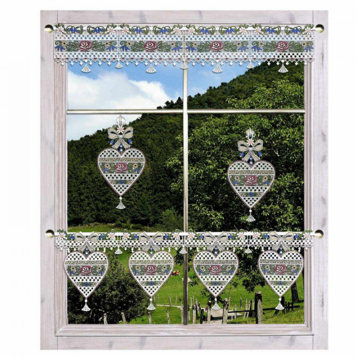 Fensterbild Herz Annemarie Plauener Spitze mit Rosen in bunt