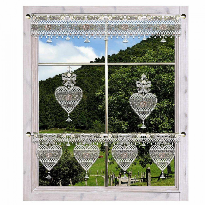Fensterbild Herz Annemarie Plauener Spitze mit Rosen antik-farben