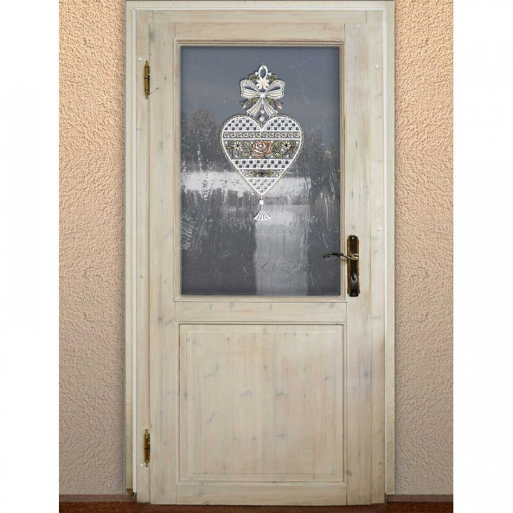 Fensterbild Herz Annemarie Plauener Spitze mit Rosen antik-farben