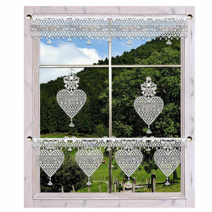 Fensterbild Herz Annemarie Plauener Spitze weiß-braun