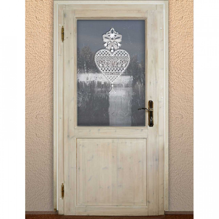 Fensterbild Herz Annemarie Plauener Spitze weiß-braun
