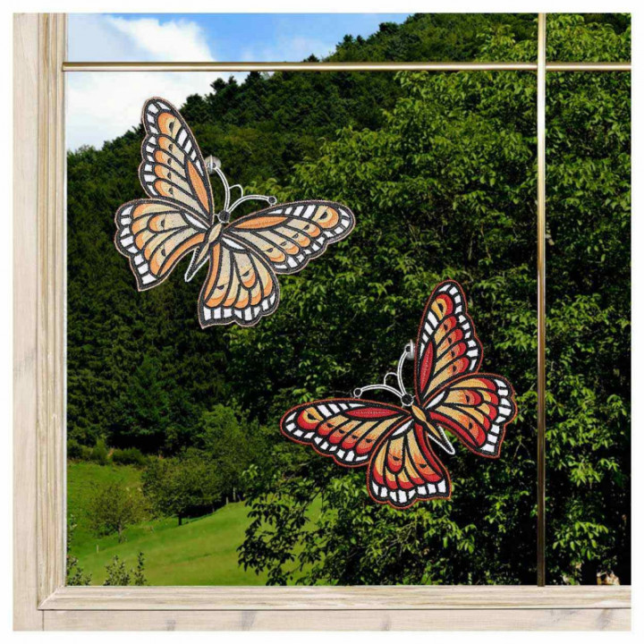 Fensterbild Schmetterling Fiona orange Echte Plauener Spitze 15x20 cm