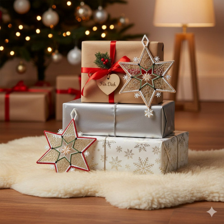 Weihnachts-Fensterbilder Sternenglanz 3er Set Plauener Spitze