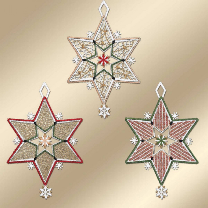 Weihnachts-Fensterbilder Sternenglanz 3er Set Plauener Spitze