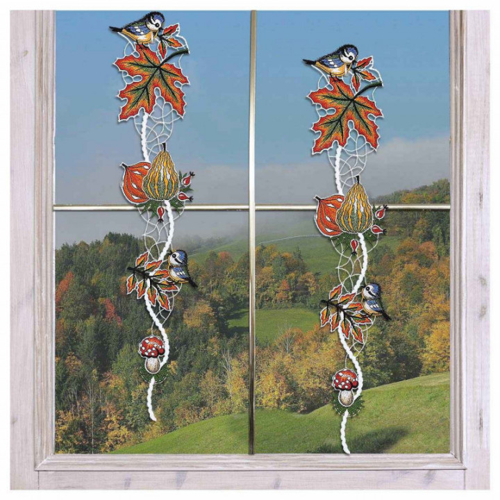 Herbst-Girlande Bunte Erntezeit Fensterbild Echte Plauener Spitze