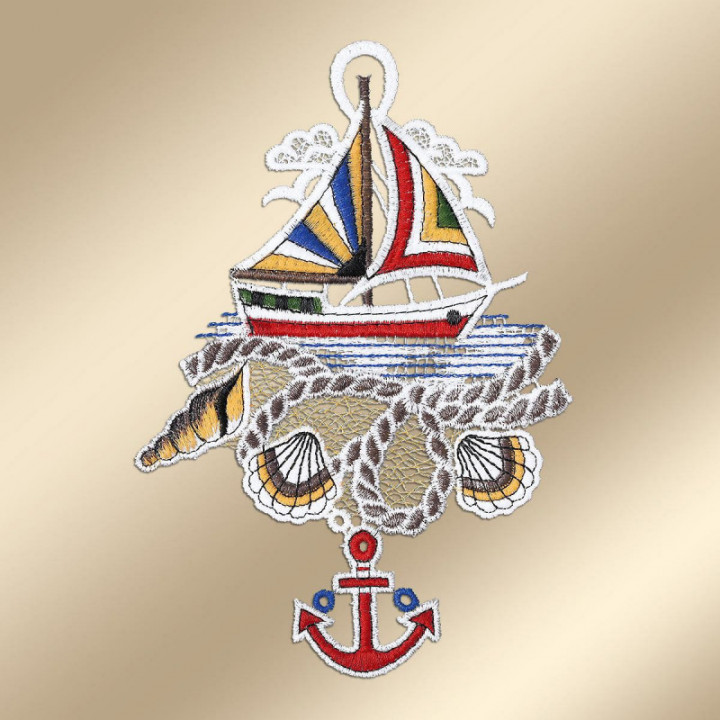 Fensterbilder Meeresbrise Vogtländische Spitze Segelboot & Leuchttum