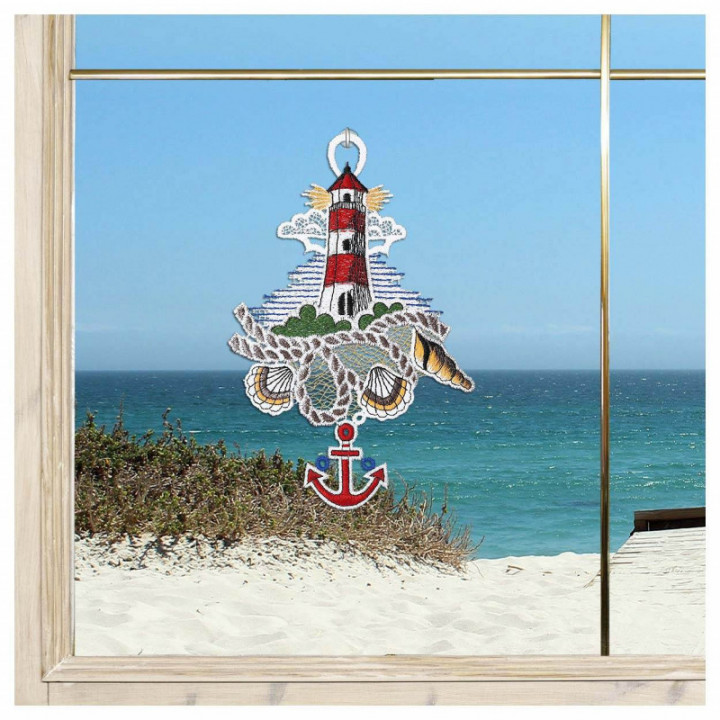 Fensterbilder Meeresbrise Vogtländische Spitze Segelboot & Leuchttum