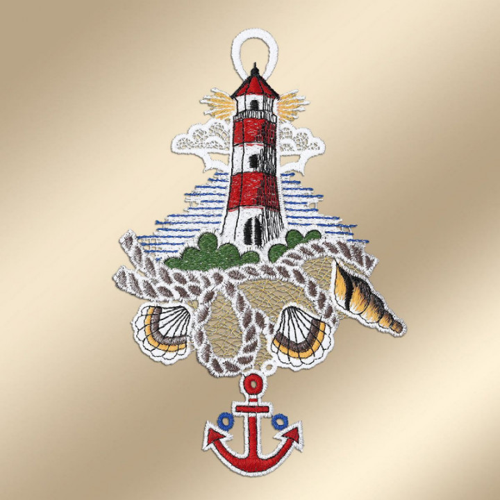 Fensterbilder Meeresbrise Vogtländische Spitze Segelboot & Leuchttum