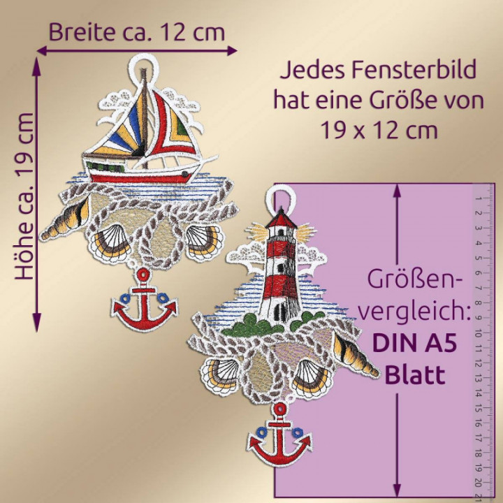 Fensterbilder Meeresbrise Vogtländische Spitze Segelboot & Leuchttum