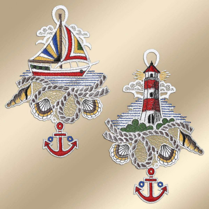 Fensterbilder Meeresbrise Vogtländische Spitze Segelboot & Leuchttum