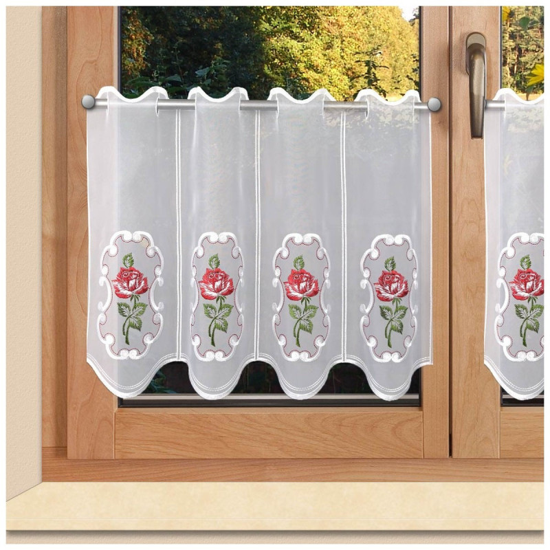 Stickerei-Kurzgardine Rose in Rot