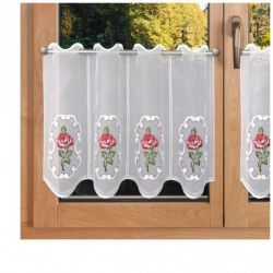 Stickerei-Kurzgardine Rose in Rot