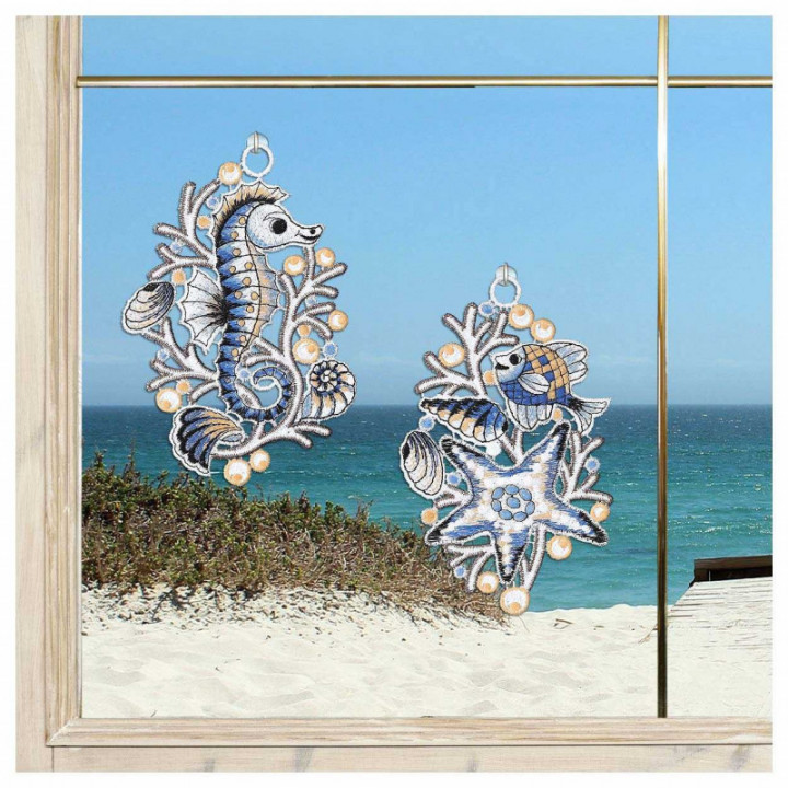 Fensterbilder Seepferdchen und Seestern Vogtländische Spitze maritim